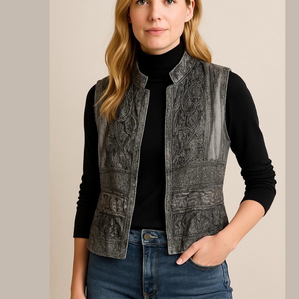 Vintage Flashback Embroidered Embellished Crochet Boho Gypsy 90s Vest Size S